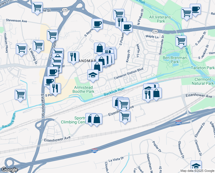 map of restaurants, bars, coffee shops, grocery stores, and more near 5182 Brawner Place in Alexandria