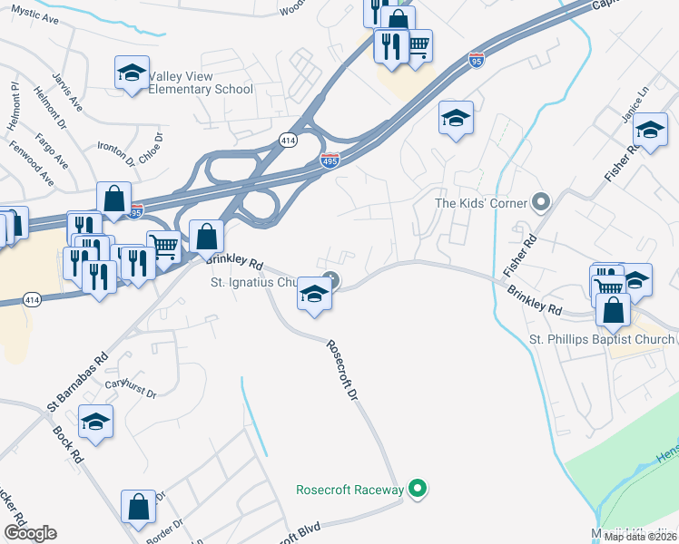 map of restaurants, bars, coffee shops, grocery stores, and more near 6900 Saint Ignatius Drive in Fort Washington