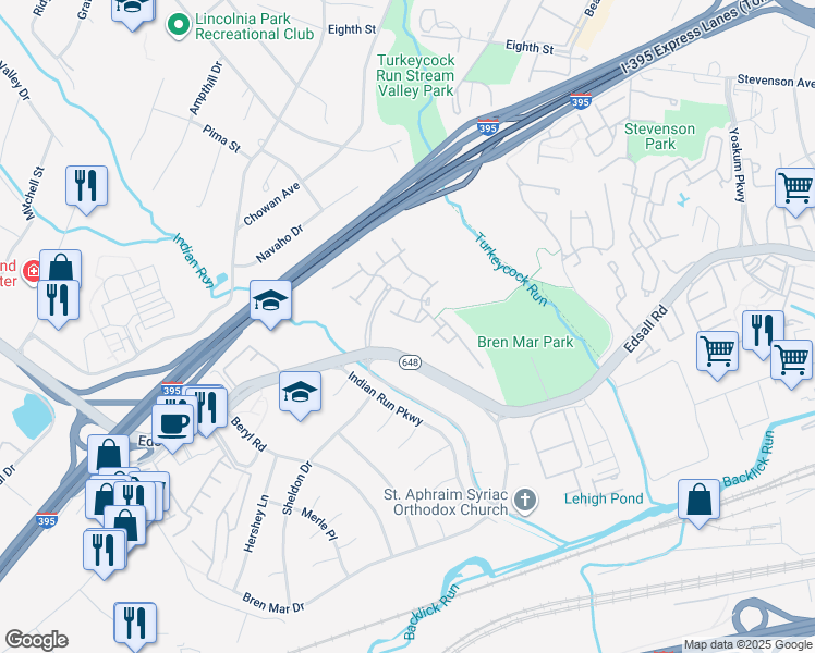 map of restaurants, bars, coffee shops, grocery stores, and more near 6333 Burgundy Leaf Lane in Alexandria