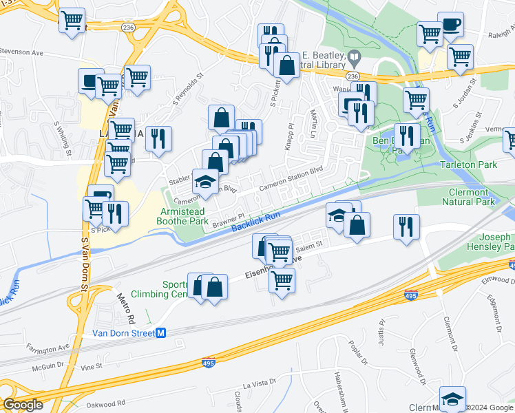 map of restaurants, bars, coffee shops, grocery stores, and more near 5234 Bessley Place in Alexandria