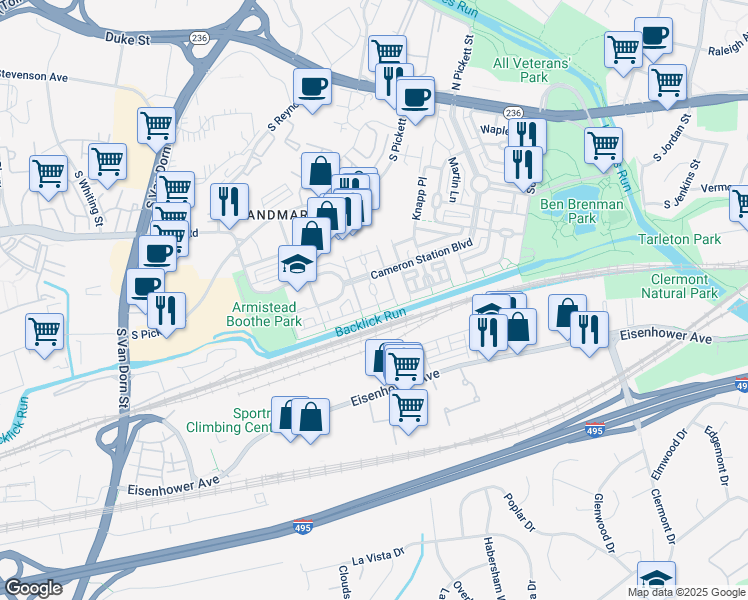 map of restaurants, bars, coffee shops, grocery stores, and more near 5234 Bessley Place in Alexandria