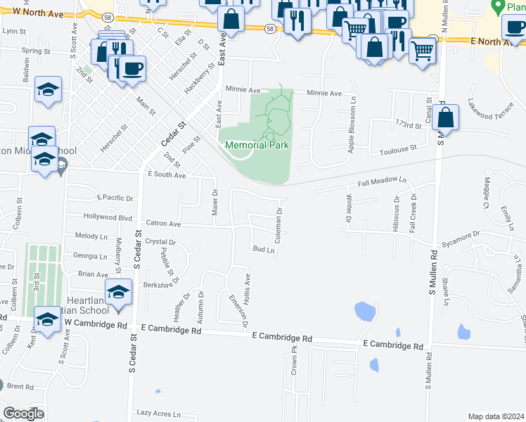 map of restaurants, bars, coffee shops, grocery stores, and more near 516 Chase Lane in Belton