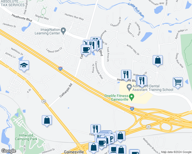 map of restaurants, bars, coffee shops, grocery stores, and more near 7039 Trek Way in Gainesville