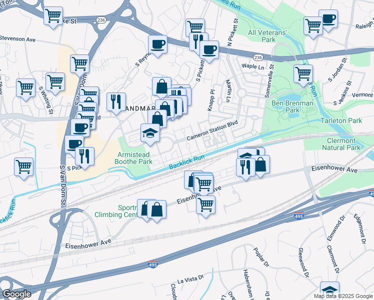 map of restaurants, bars, coffee shops, grocery stores, and more near 5236 Bessley Place in Alexandria