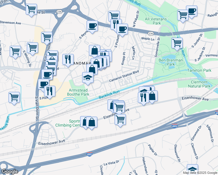 map of restaurants, bars, coffee shops, grocery stores, and more near 5236 Bessley Pl in Alexandria