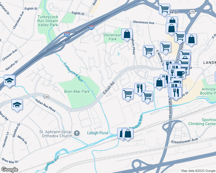 map of restaurants, bars, coffee shops, grocery stores, and more near 6270 Edsall Road in Lincolnia
