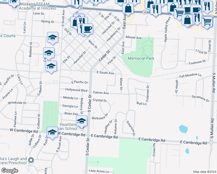 map of restaurants, bars, coffee shops, grocery stores, and more near 535 Margaret Lane in Belton