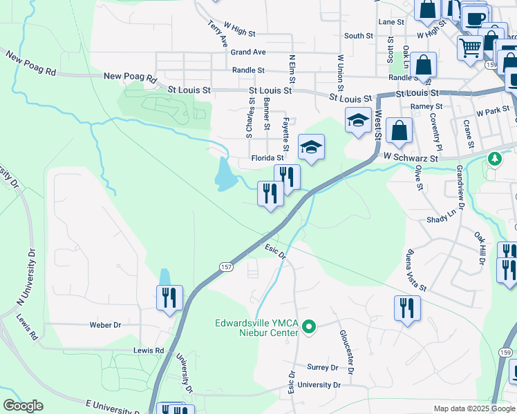 map of restaurants, bars, coffee shops, grocery stores, and more near 1058 Enclave Boulevard in Edwardsville
