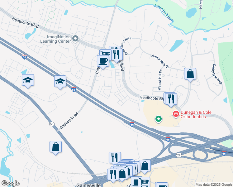map of restaurants, bars, coffee shops, grocery stores, and more near 7035 Trek Way in Gainesville