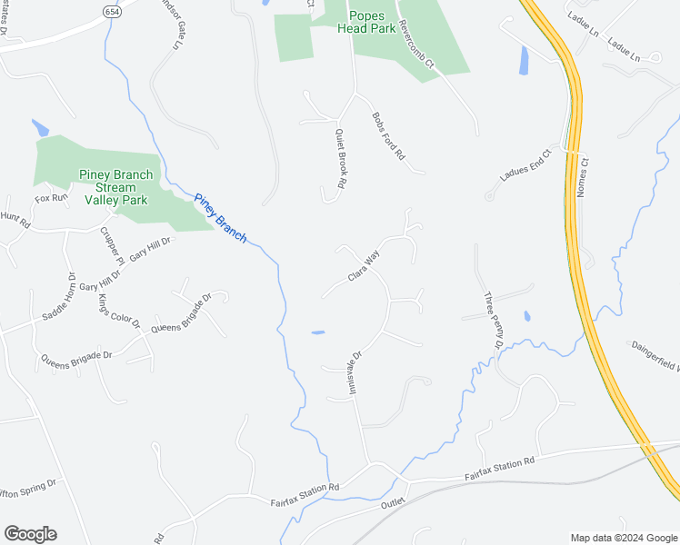 map of restaurants, bars, coffee shops, grocery stores, and more near 11836 Clara Way in Fairfax Station