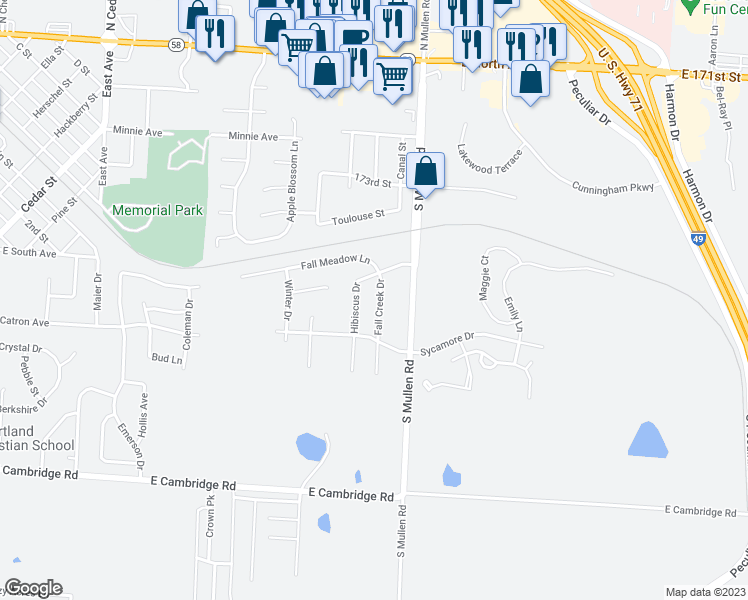 map of restaurants, bars, coffee shops, grocery stores, and more near 512 Fall Creek Drive in Belton
