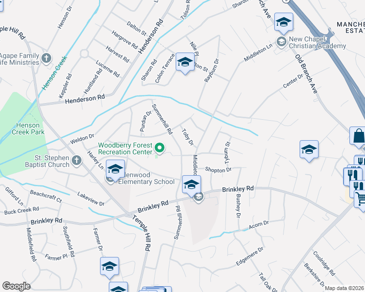 map of restaurants, bars, coffee shops, grocery stores, and more near 6110 Summerhill Road in Temple Hills