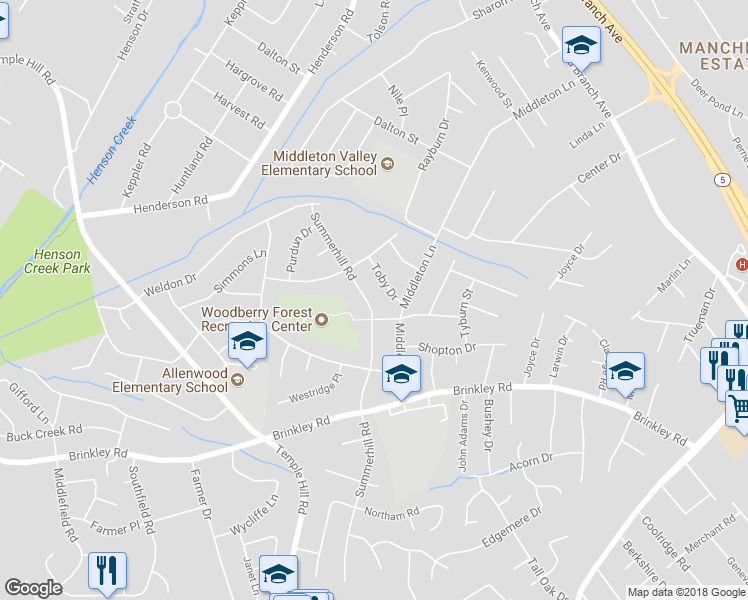 map of restaurants, bars, coffee shops, grocery stores, and more near 6110 Summerhill Road in Temple Hills