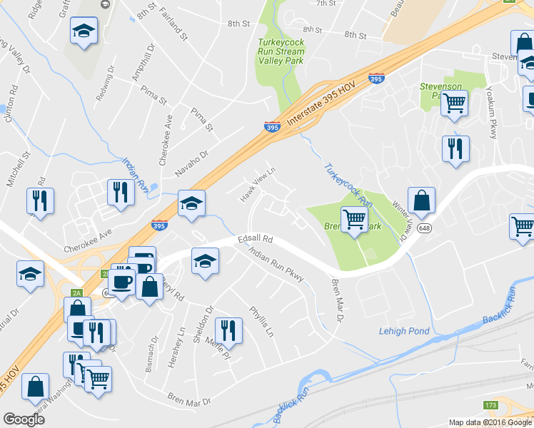 map of restaurants, bars, coffee shops, grocery stores, and more near 6347 Burgundy Leaf Lane in Alexandria