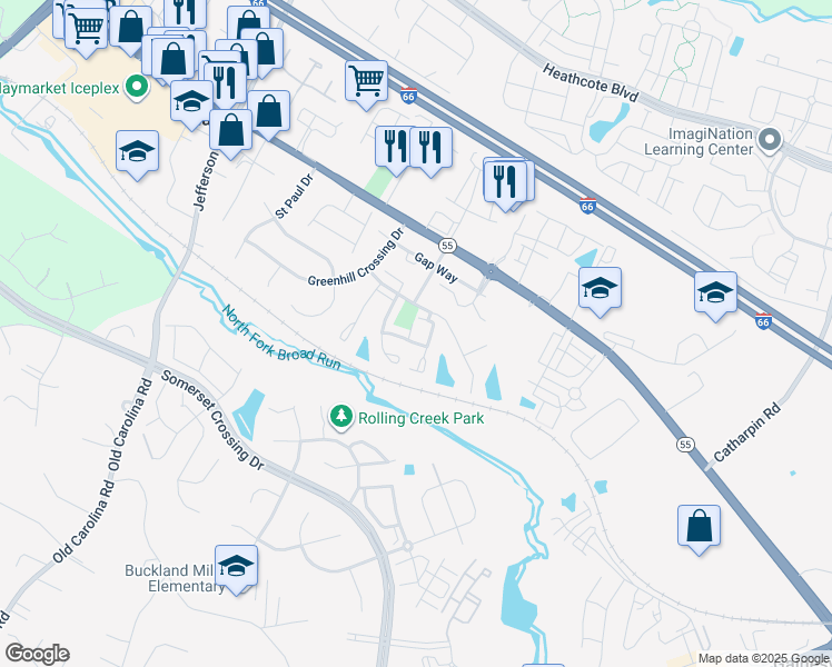 map of restaurants, bars, coffee shops, grocery stores, and more near 6995 Sunapple Place in Gainesville