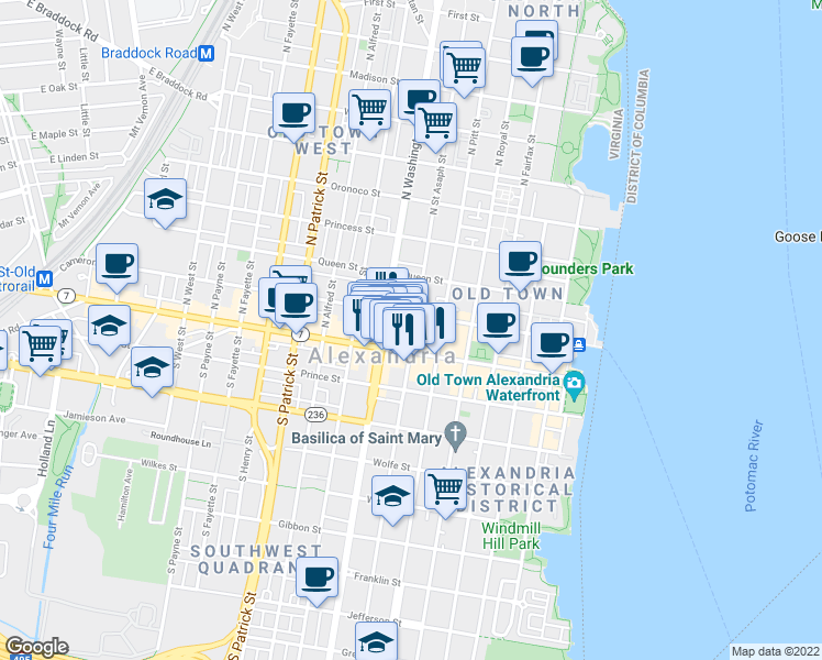 map of restaurants, bars, coffee shops, grocery stores, and more near 101 Independence Avenue Southeast in Washington
