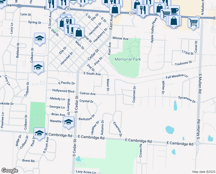 map of restaurants, bars, coffee shops, grocery stores, and more near 406 Catron Avenue in Belton