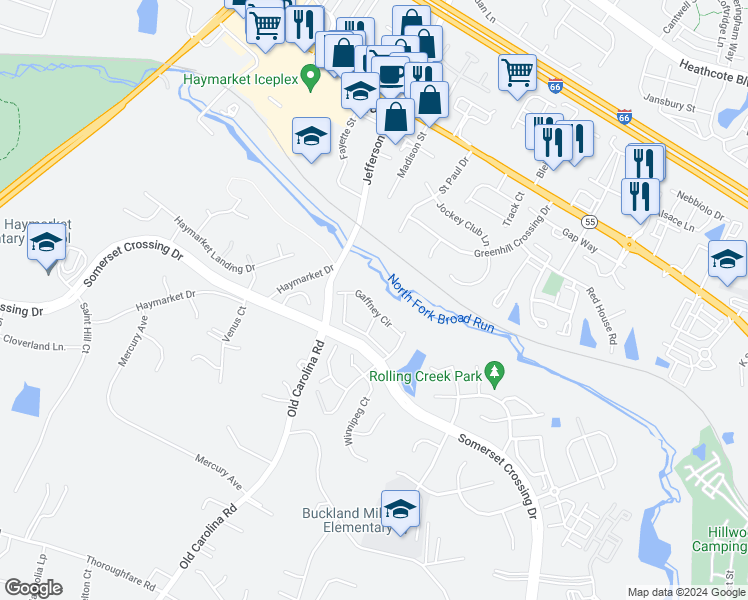 map of restaurants, bars, coffee shops, grocery stores, and more near 15040 Gaffney Circle in Gainesville