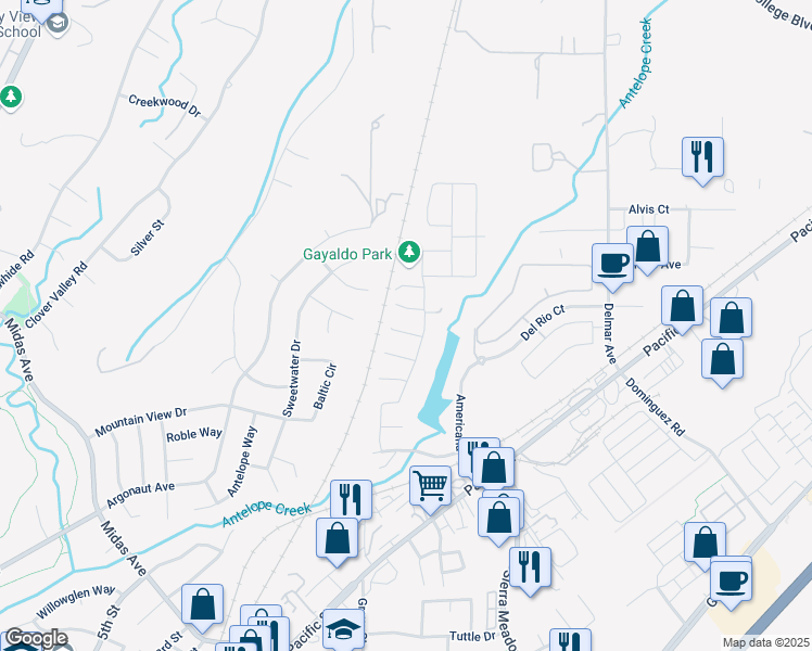 map of restaurants, bars, coffee shops, grocery stores, and more near 4104 Autumnwind Court in Rocklin
