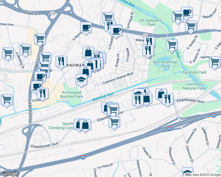 map of restaurants, bars, coffee shops, grocery stores, and more near 5233 Brawner Place in Alexandria