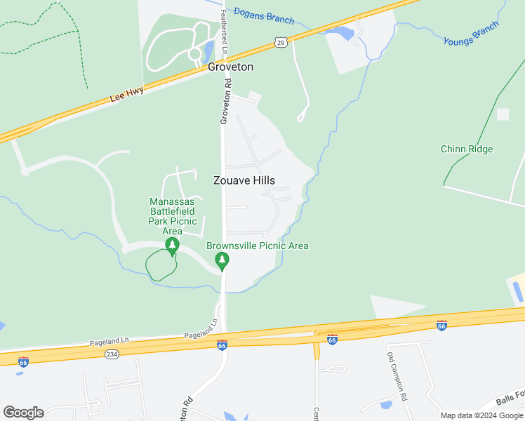 map of restaurants, bars, coffee shops, grocery stores, and more near 6824 General Longstreets Line in Manassas
