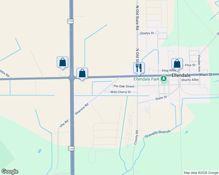 map of restaurants, bars, coffee shops, grocery stores, and more near 18274 Wild Cherry Street in Ellendale