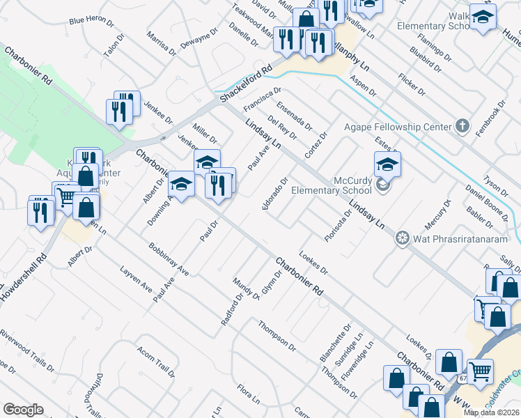 map of restaurants, bars, coffee shops, grocery stores, and more near 185 Eldorado Drive in Florissant