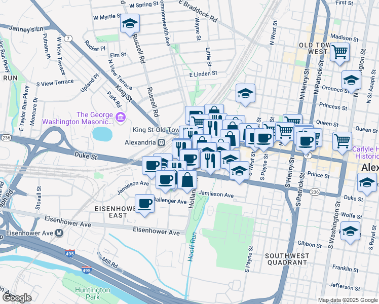 map of restaurants, bars, coffee shops, grocery stores, and more near 1800 Diagonal Road in Alexandria