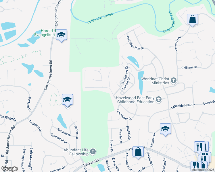 map of restaurants, bars, coffee shops, grocery stores, and more near 6268 Lake Paddock Drive in Florissant