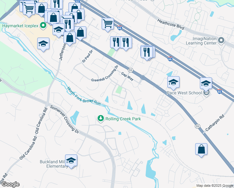 map of restaurants, bars, coffee shops, grocery stores, and more near 14410 Hulfish Way in Gainesville