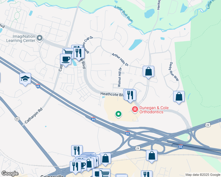 map of restaurants, bars, coffee shops, grocery stores, and more near 13721 Currant Loop in Gainesville