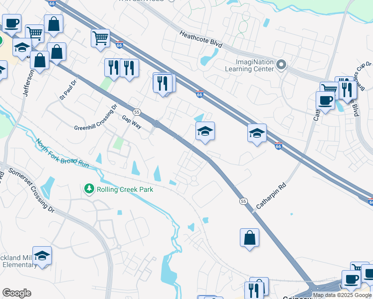 map of restaurants, bars, coffee shops, grocery stores, and more near 7004 Little Thames Drive in Gainesville