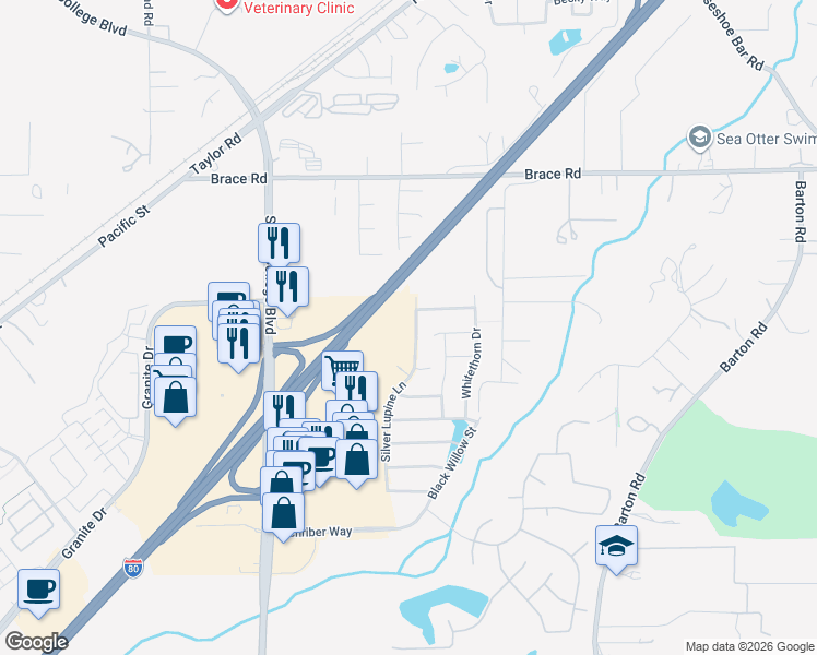 map of restaurants, bars, coffee shops, grocery stores, and more near 4237 Silver Lupine Lane in Rocklin