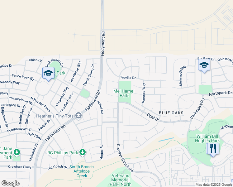 map of restaurants, bars, coffee shops, grocery stores, and more near 10091 Crocker Ranch Road in Roseville