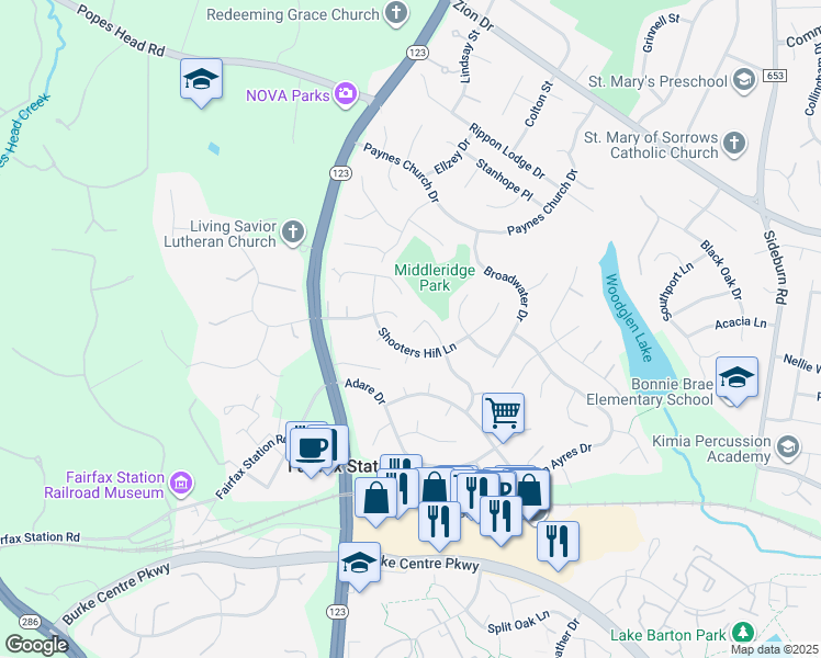 map of restaurants, bars, coffee shops, grocery stores, and more near 5554 Ann Peake Drive in Fairfax