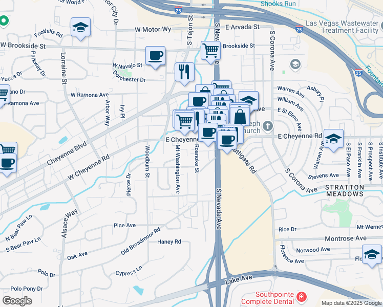 map of restaurants, bars, coffee shops, grocery stores, and more near 1924 Roanoke Street in Colorado Springs