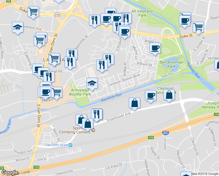 map of restaurants, bars, coffee shops, grocery stores, and more near 5244 Bessley Place in Alexandria