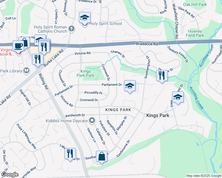 map of restaurants, bars, coffee shops, grocery stores, and more near 8640 Cromwell Drive in Springfield