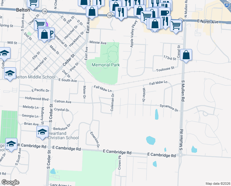 map of restaurants, bars, coffee shops, grocery stores, and more near 600 Fall Meadow Lane in Belton