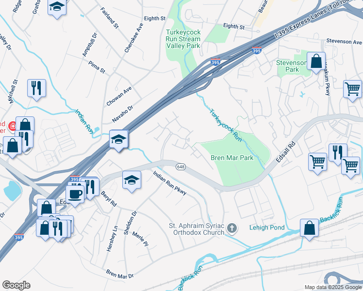 map of restaurants, bars, coffee shops, grocery stores, and more near 6328 Locust Tree Lane in Alexandria