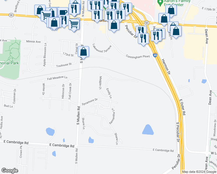 map of restaurants, bars, coffee shops, grocery stores, and more near 454 Emily Lane in Belton