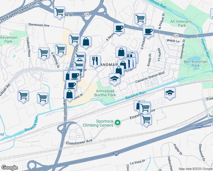 map of restaurants, bars, coffee shops, grocery stores, and more near 509 Cameron Station Boulevard in Alexandria
