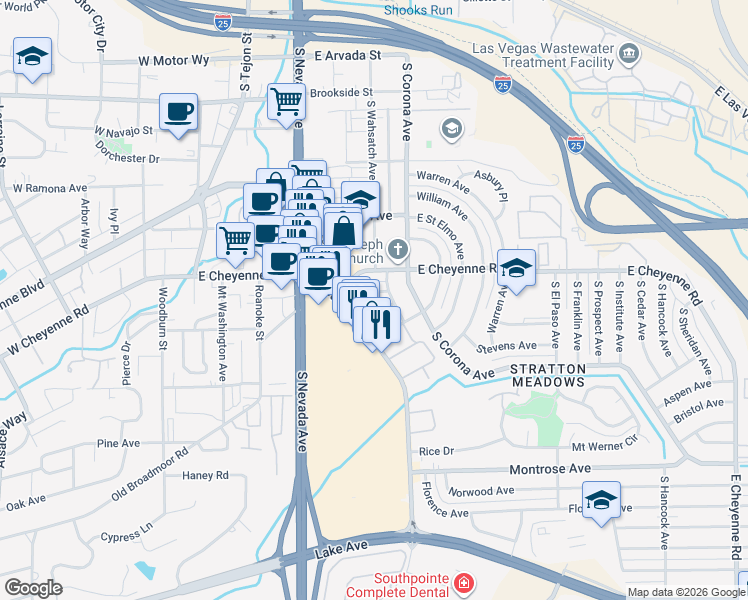 map of restaurants, bars, coffee shops, grocery stores, and more near 409 Burlington Avenue in Colorado Springs