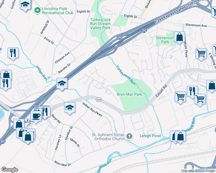 map of restaurants, bars, coffee shops, grocery stores, and more near 5393 Summer Leaf Lane in Alexandria