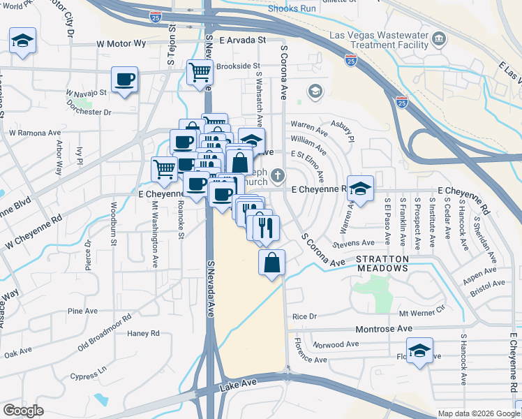 map of restaurants, bars, coffee shops, grocery stores, and more near 1903 Ouray Avenue in Colorado Springs