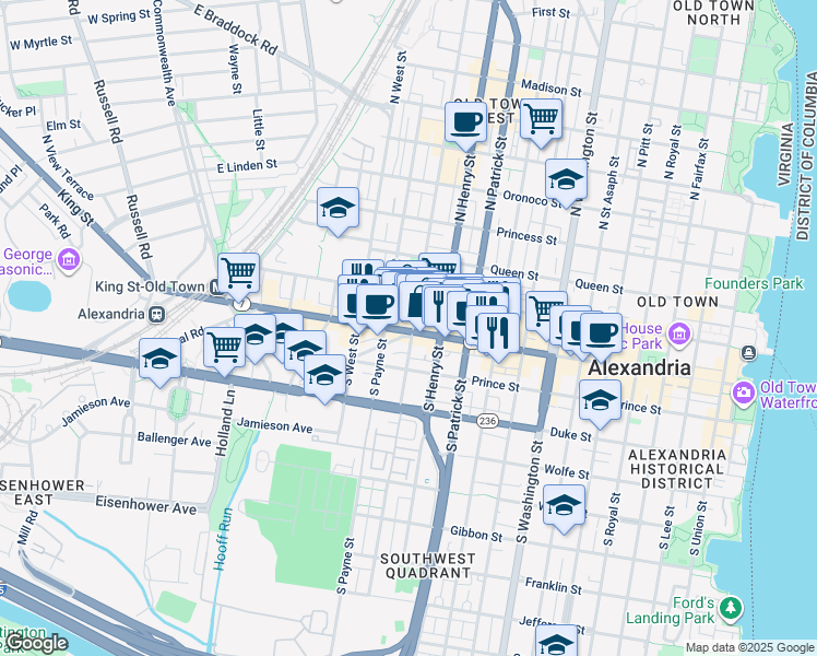 map of restaurants, bars, coffee shops, grocery stores, and more near 101 Independence Avenue Southeast in Washington