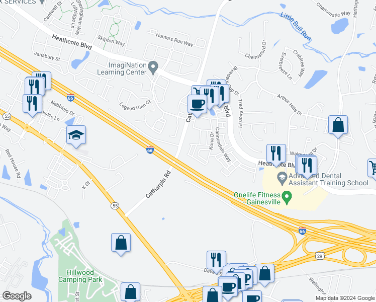 map of restaurants, bars, coffee shops, grocery stores, and more near 14273 Haro Trail in Gainesville