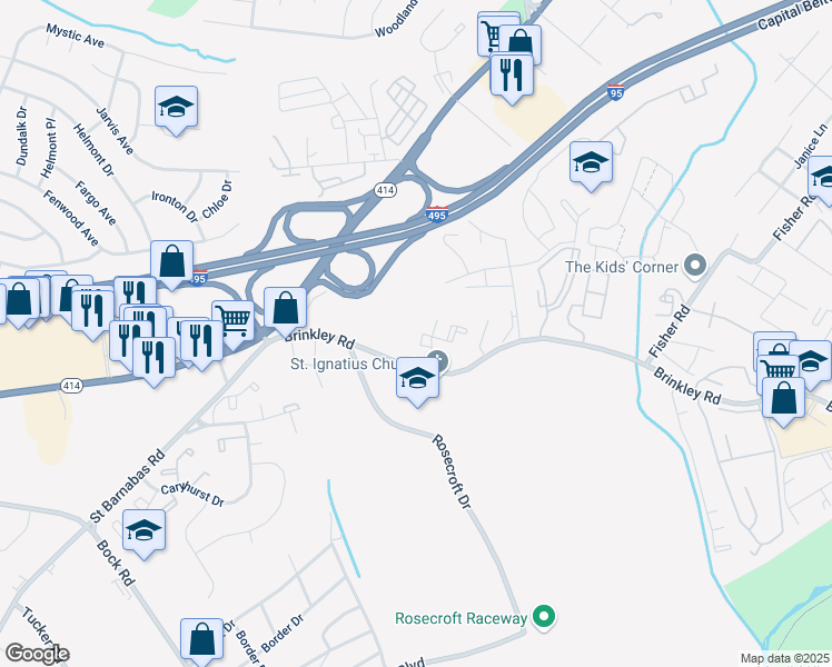 map of restaurants, bars, coffee shops, grocery stores, and more near 6100 Saint Ignatius Drive in Fort Washington