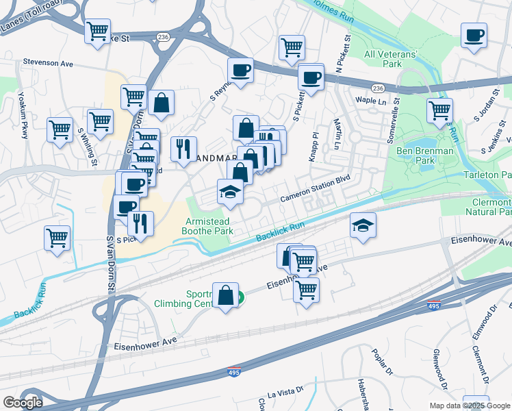 map of restaurants, bars, coffee shops, grocery stores, and more near 400 Cameron Station Boulevard in Alexandria