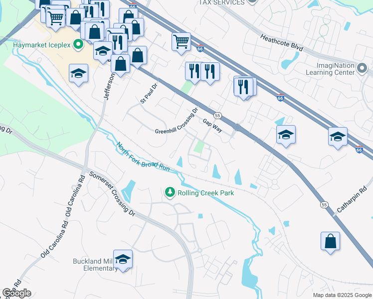 map of restaurants, bars, coffee shops, grocery stores, and more near 7000 Rogue Forest Lane in Gainesville